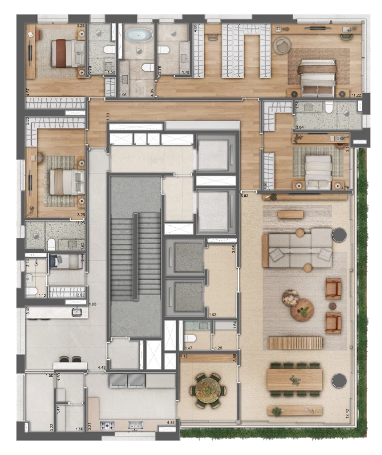 ATÍLIO 870 Itaim — planta do apartamento-tipo: 361m² | 4 Dormitórios e 4 Suítes | 4 Vagas | 1 por Andar — curadoria iApartamentos — Itaim Bibi