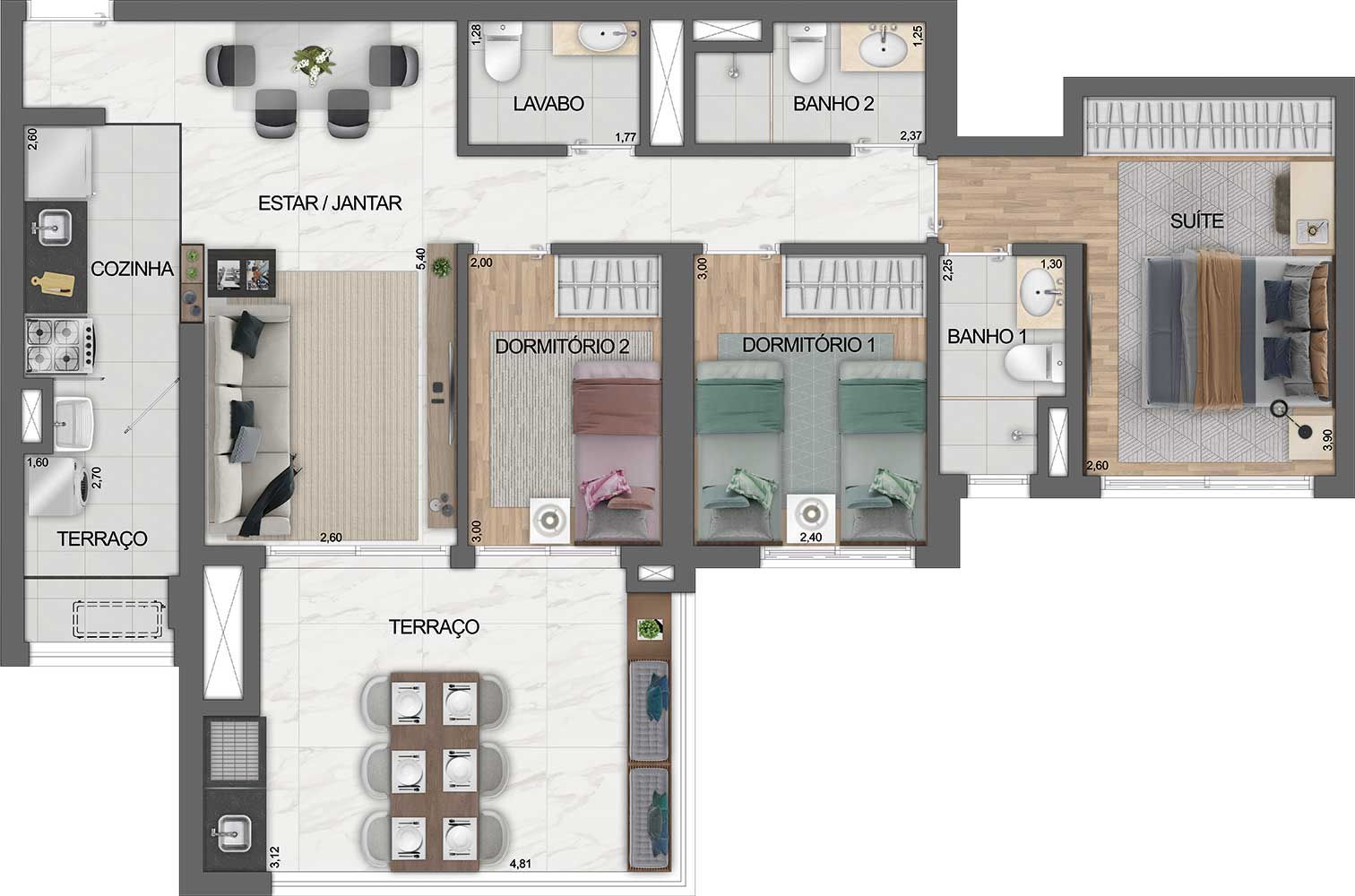 91 m² — 3 dormitórios (1 suíte)