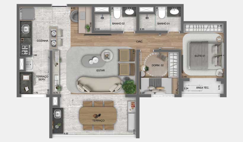 Lume House Vila Prudente — planta opção do apartamento de 69 m², final 08, com 2 dormitórios (1 suíte) e 1 vaga — curadoria iApartamentos — Vila Prudente