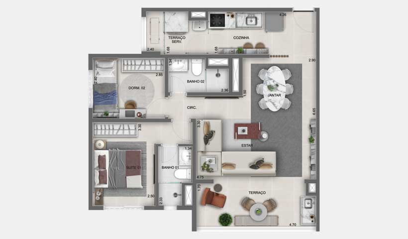 Lume House Vila Prudente — planta opção do apartamento de 71 m², final 11, com 2 dormitórios (1 suíte) e 1 vaga — curadoria iApartamentos — Vila Prudente