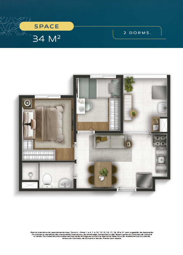 WELL Perdizes - Planta 2 dormitórios — 34 m²