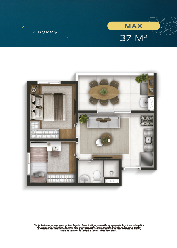 WELL Perdizes - Planta 2 dormitórios — 37 m²
