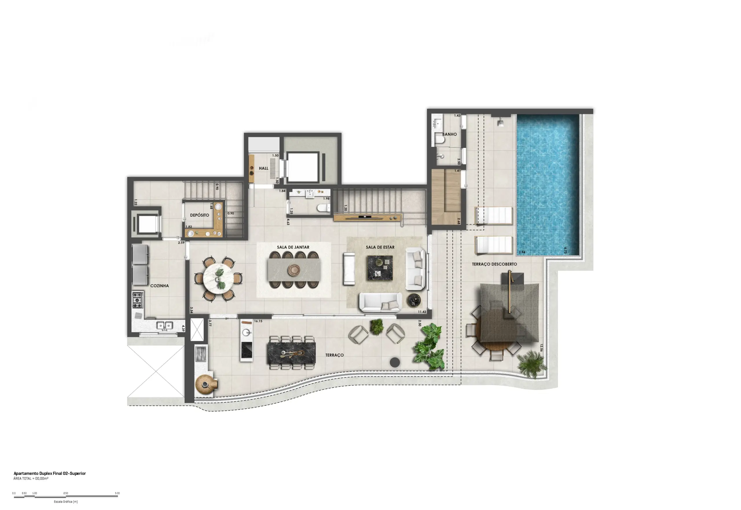 Cobertura Duplex do Bosque Cerejeiras - Planta Duplex de 435 m² (Piso Superior) 