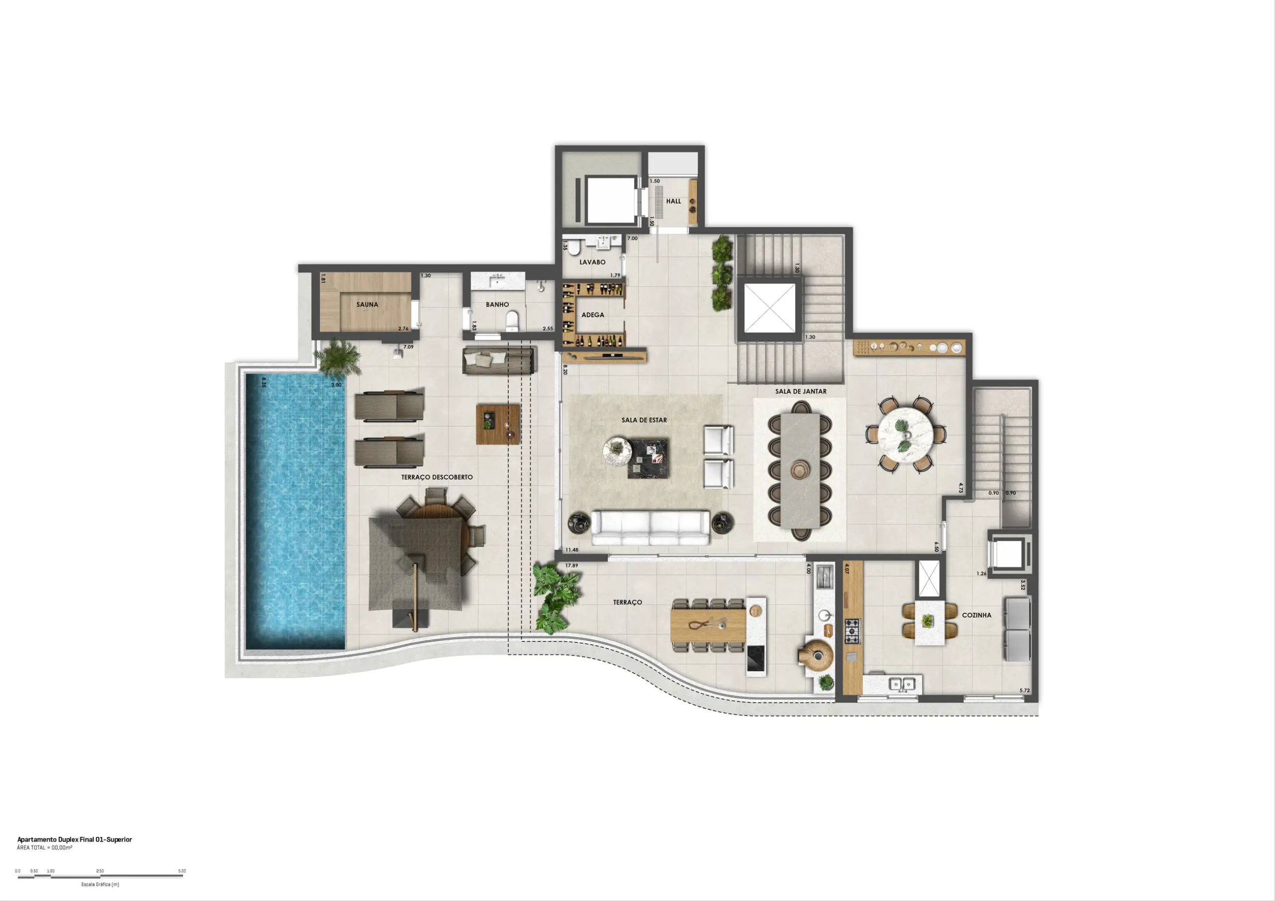 Cobertura Duplex do Bosque Cerejeiras - Planta Duplex de 568 m² (Piso Superior) 