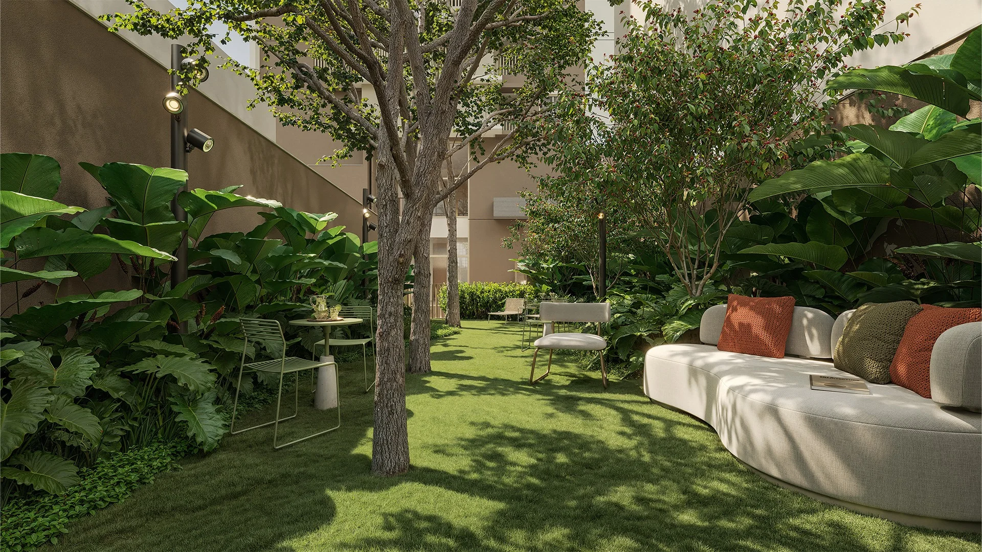 Alameda Mará, bosque de convivência com lounge ao ar livre | curadoria iApartamentos | Moema