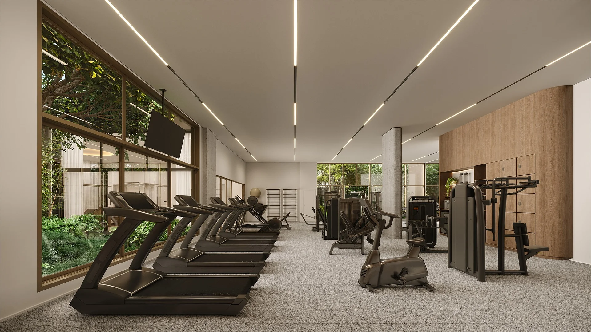 Alameda Mará, fitness indoor com vista para o jardim | curadoria iApartamentos | Moema