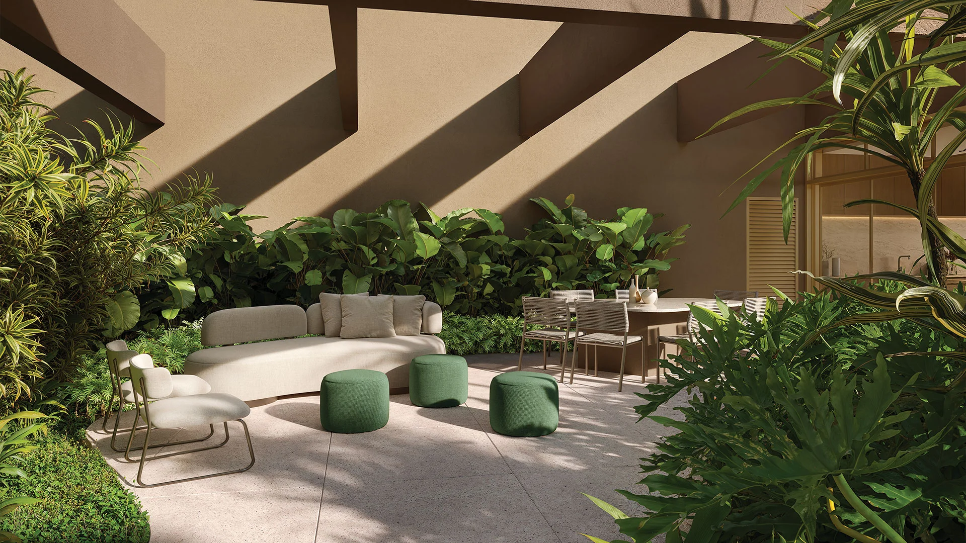 Alameda Mará, lounge externo do lazer intermediário | curadoria iApartamentos | Moema