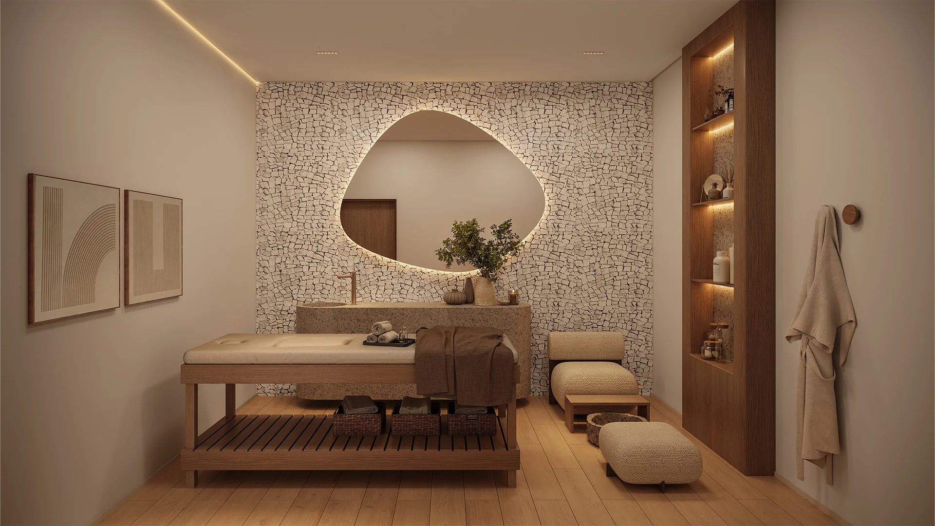 Alameda Mará, sala de massagem do espaço wellness | curadoria iApartamentos | Moema