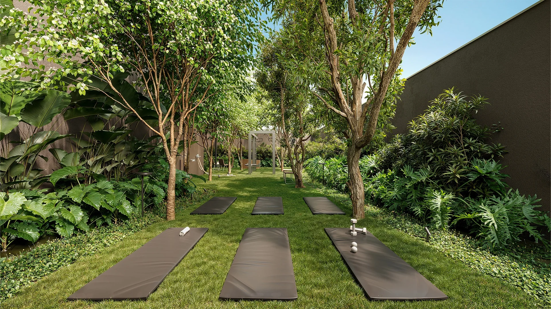 Alameda Mará, praça wellness com yoga outdoor | curadoria iApartamentos | Moema