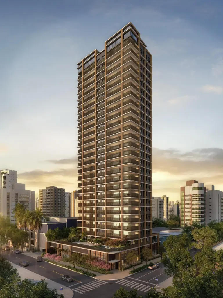 Fraiha Ybirá Chibarás, Fachada Da Torre De 24 Pavimentos Na Esquina Da Avenida Dos Chibarás Com A Alameda Dos Maracatins, Curadoria Iapartamentos, Moema