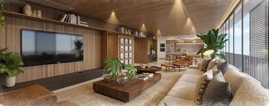 Fraiha Ybirá Chibarás, living do apartamento decorado de 194 m², curadoria iApartamentos, Moema