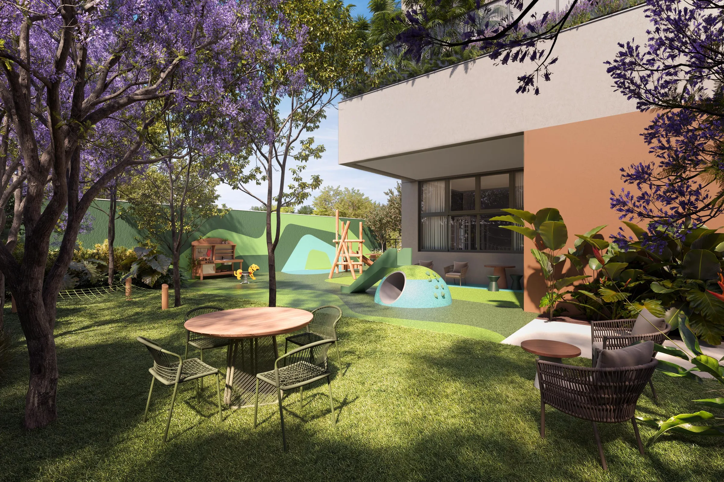 Fraiha Ybirá Jurupis, playground com gramado e jardim no térreo, curadoria iApartamentos, Moema