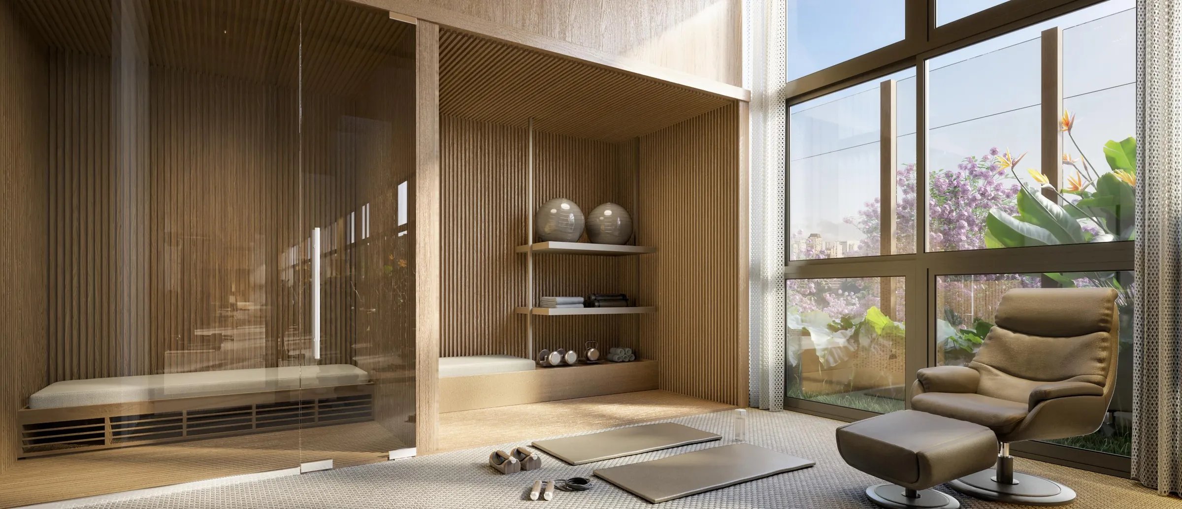 Fraiha Ybirá Jurupis, Recovery Lounge com sauna infravermelha no térreo, curadoria iApartamentos, Moema