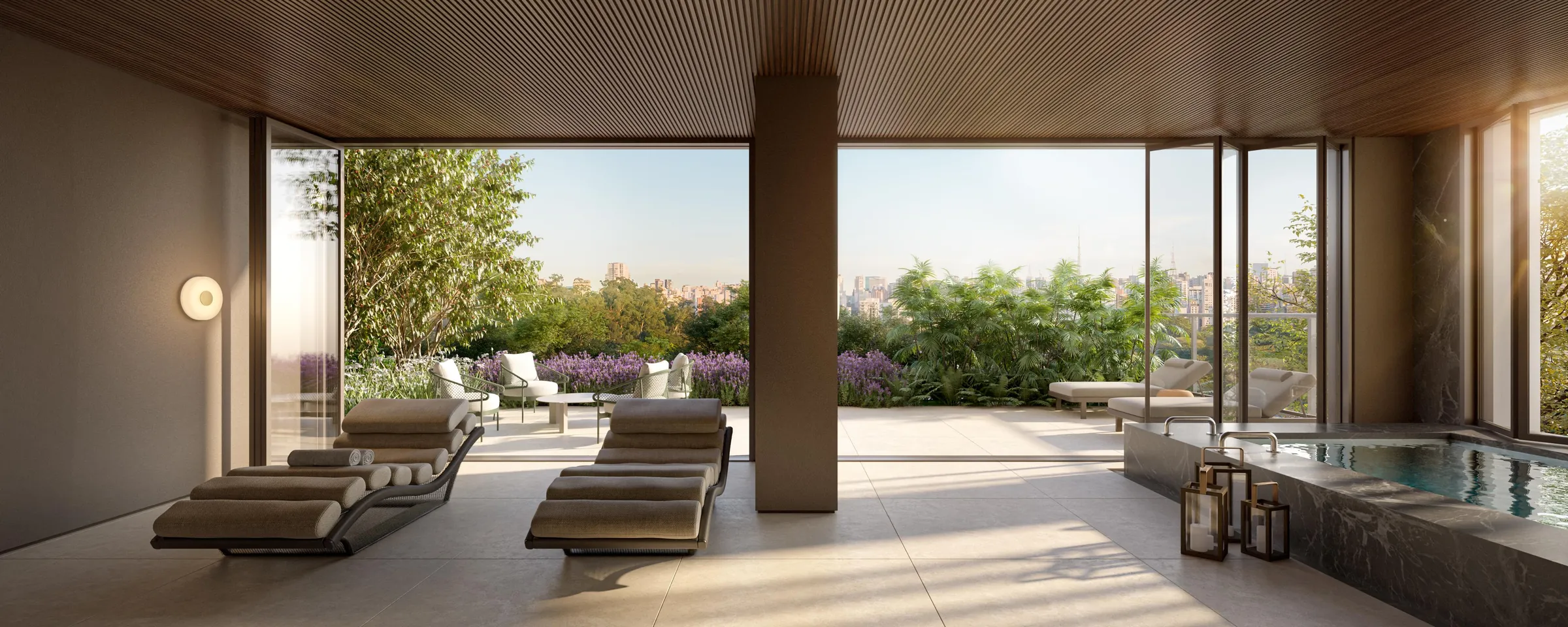 Fraiha Ybirá Jurupis, Relax Lounge com vista para a Vitality Pool, curadoria iApartamentos, Moema