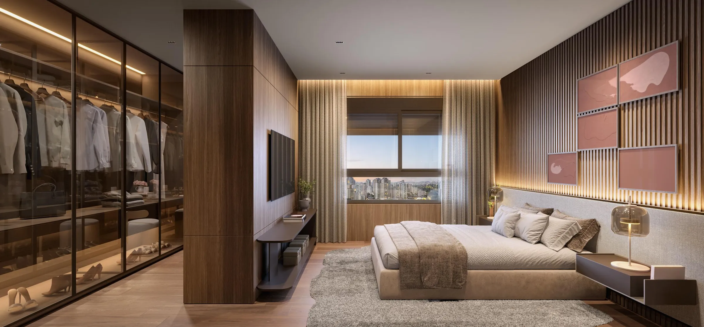 Fraiha Ybirá Jurupis, suíte master com closet do apartamento de 166 m², curadoria iApartamentos, Moema
