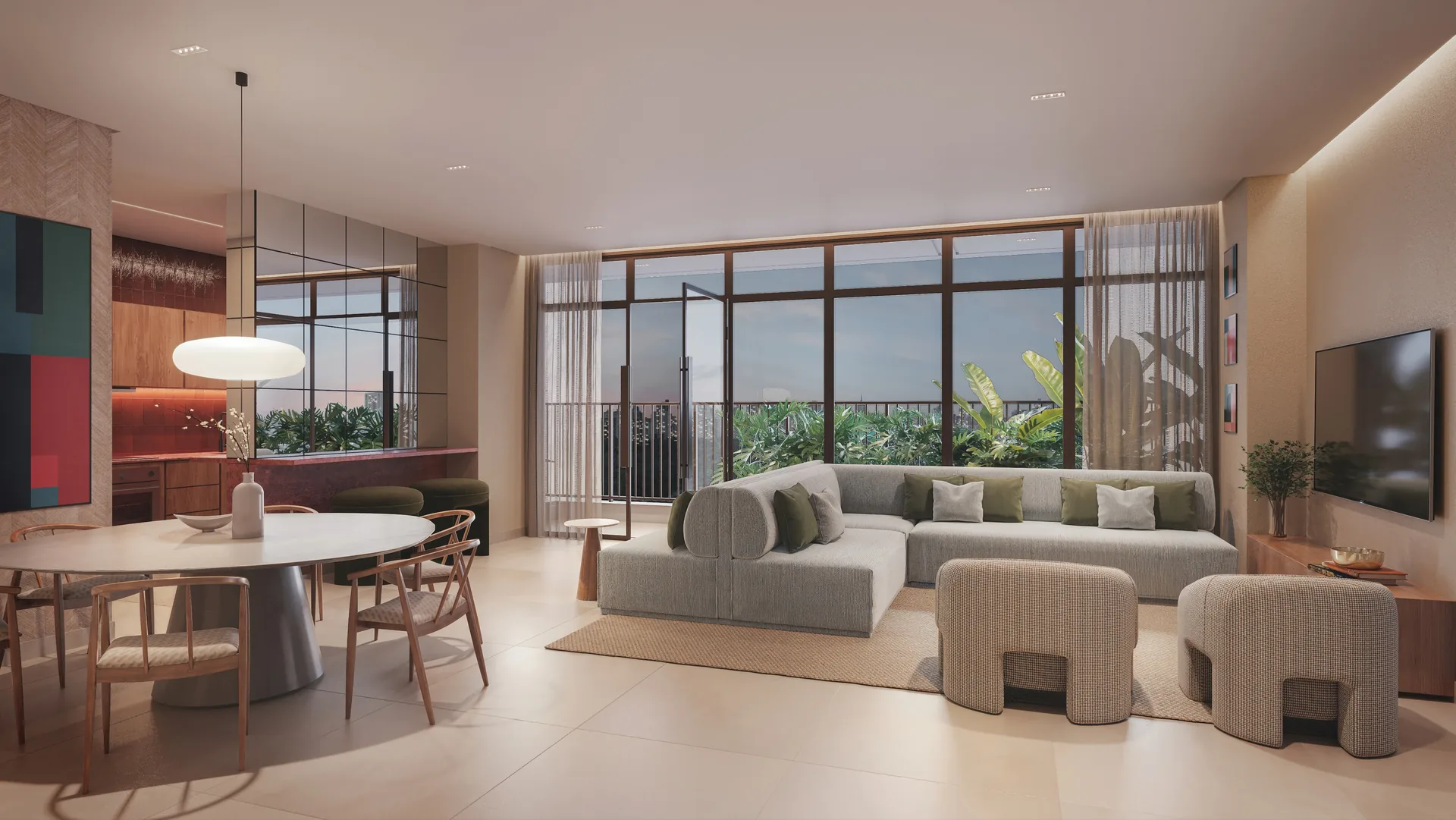 Helbor VM125, living gourmet com mesa de jantar e terraço, curadoria iApartamentos, Vila Madalena