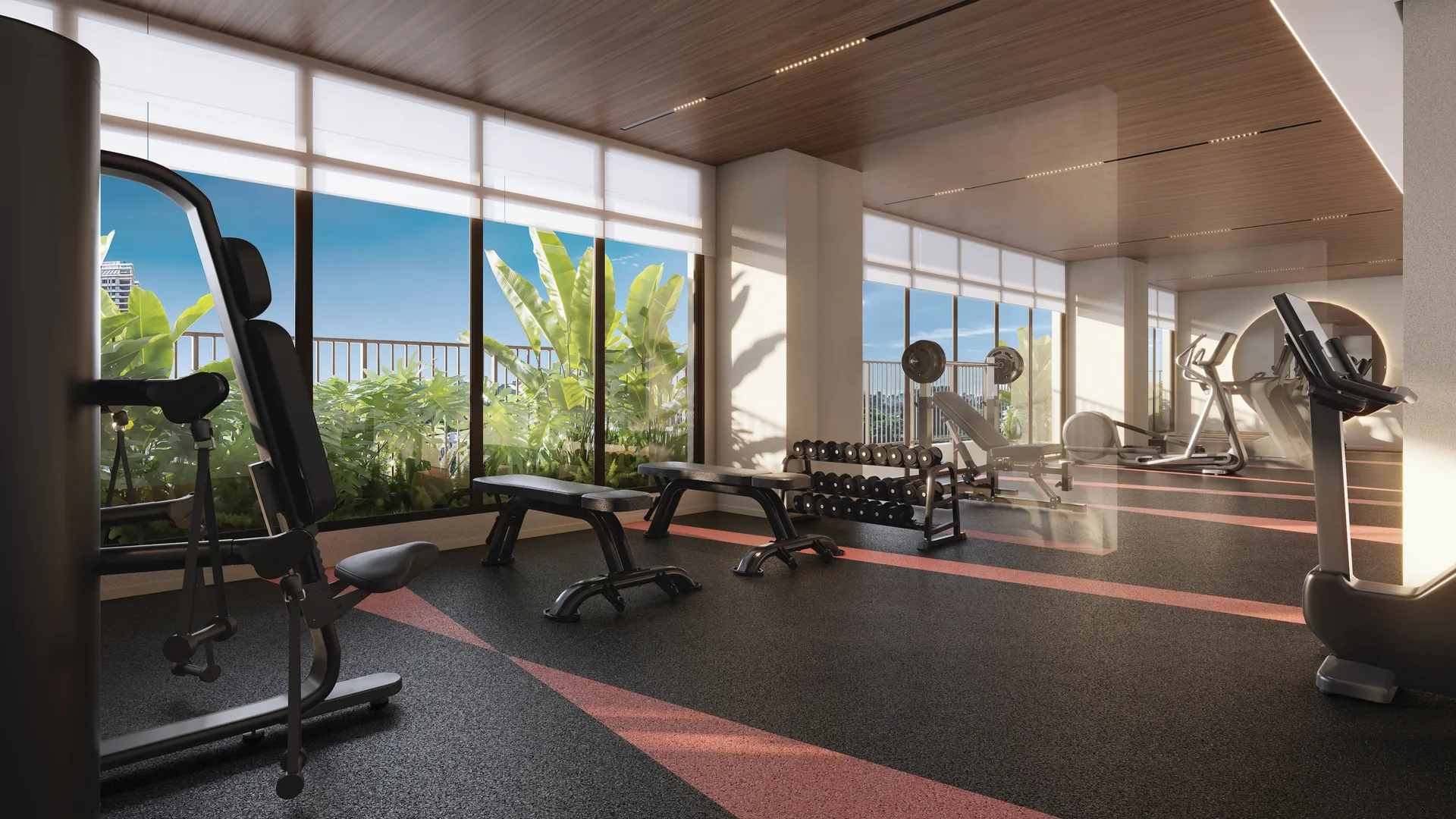 Helbor VM125, fitness com equipamentos e vista para o terraço, curadoria iApartamentos, Vila Madalena