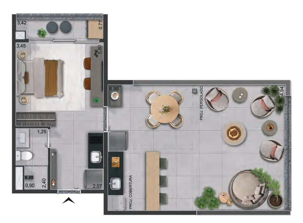 Sync Ibirapuera - Planta Studio Garden 63 m²