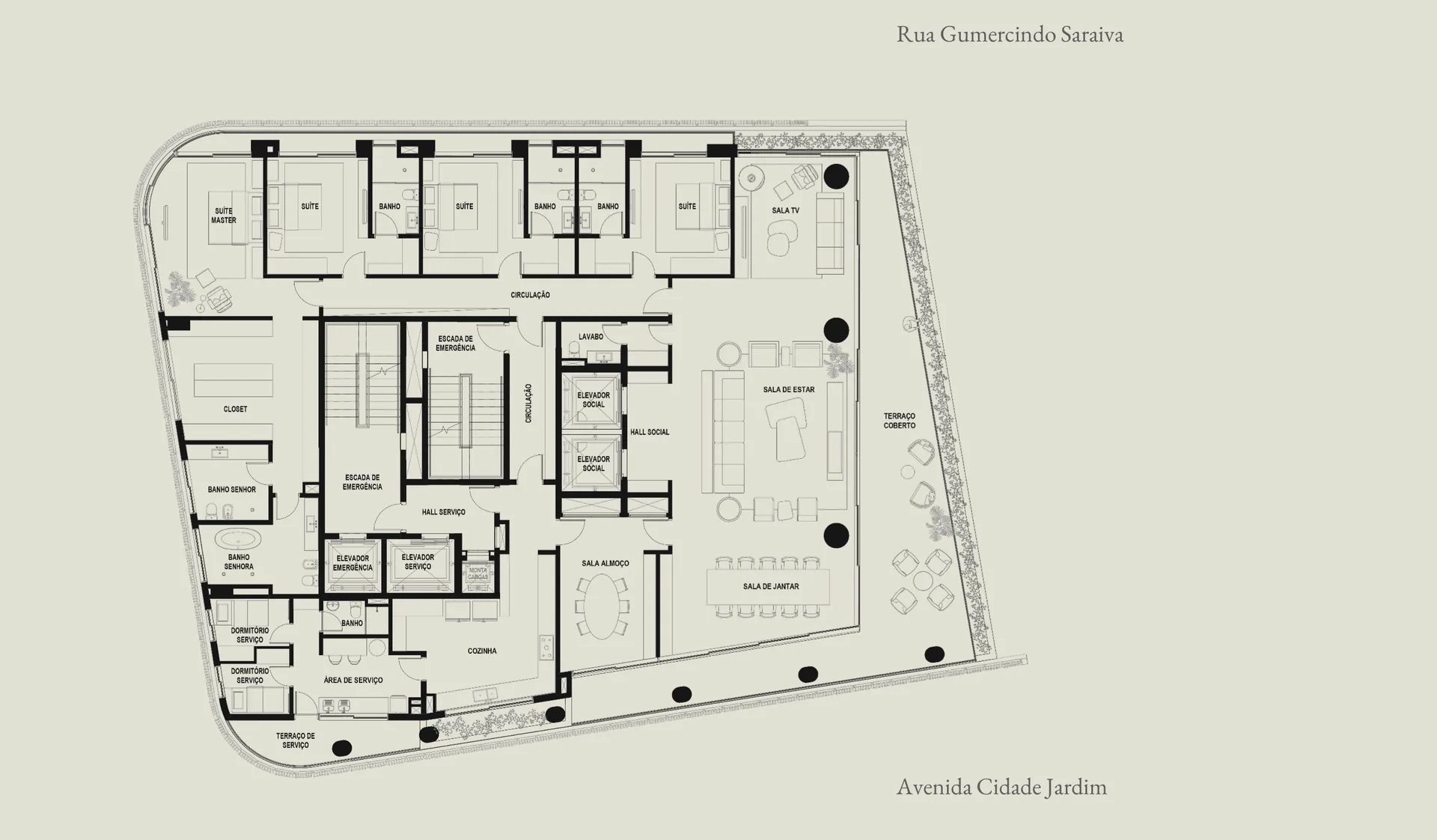 280 ART Boulevard, planta do 10º pavimento com 605 m² privativos e 4 suítes, curadoria iApartamentos, Itaim Bibi