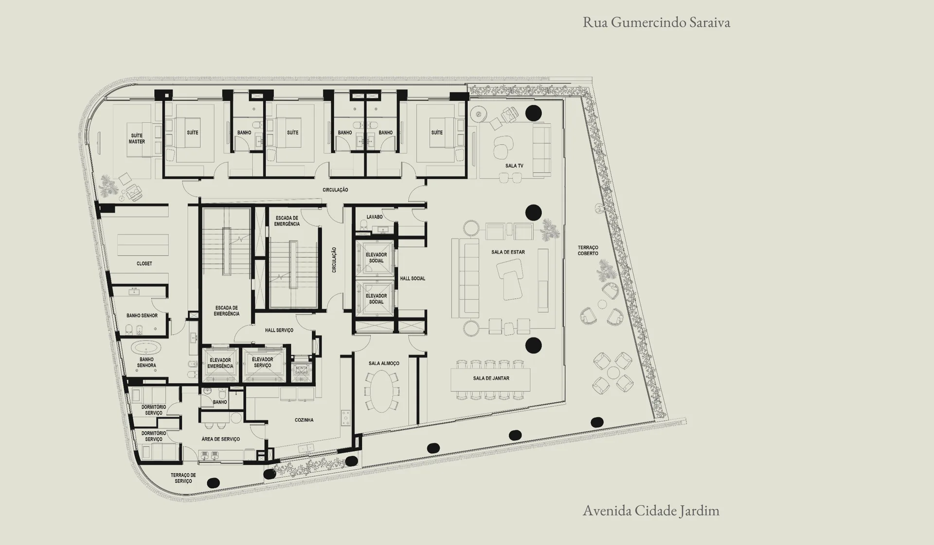 280 ART Boulevard, planta do 8º pavimento com 633 m² privativos e 4 suítes, curadoria iApartamentos, Itaim Bibi