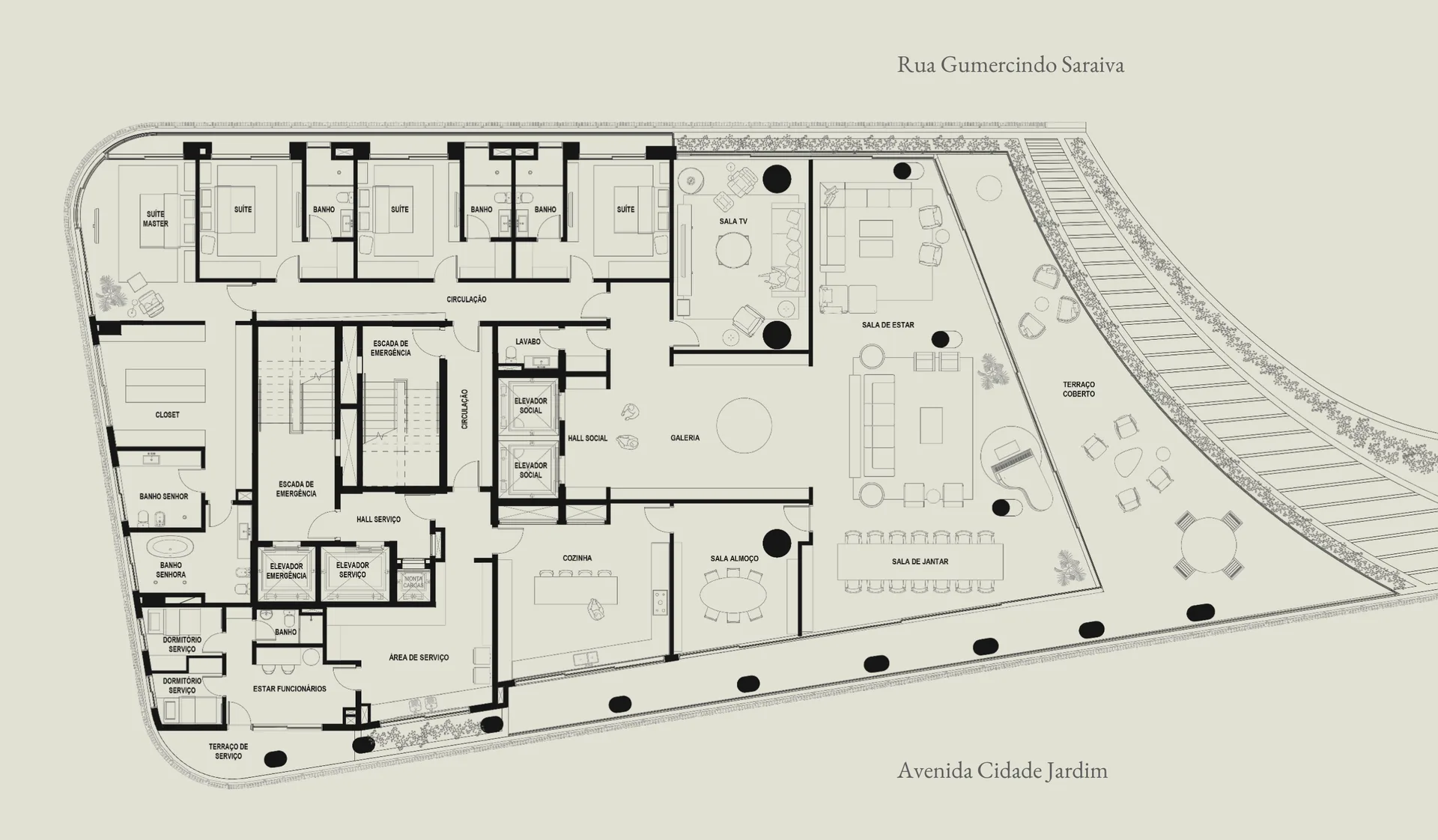 280 ART Boulevard, planta do 4º pavimento com 822 m² privativos e 4 suítes, curadoria iApartamentos, Itaim Bibi