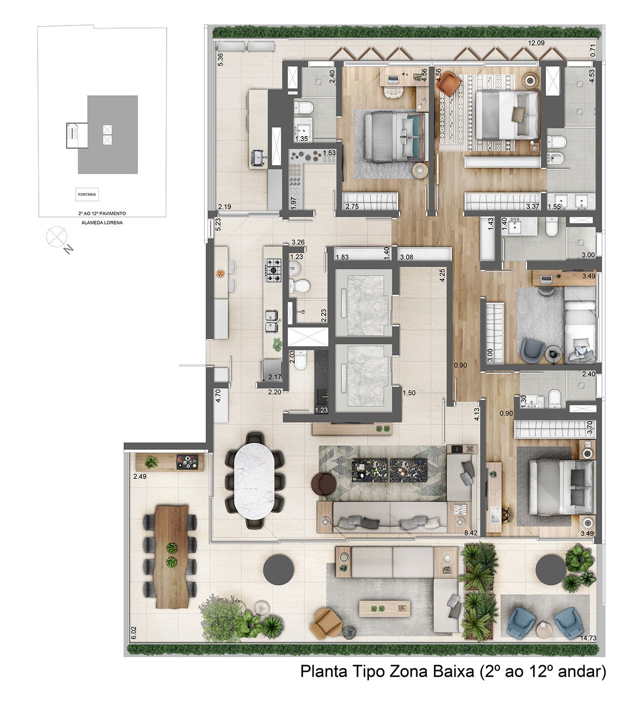 Planta Tipo Zona Baixa 2º ao 12º Andar - Facces Jardins