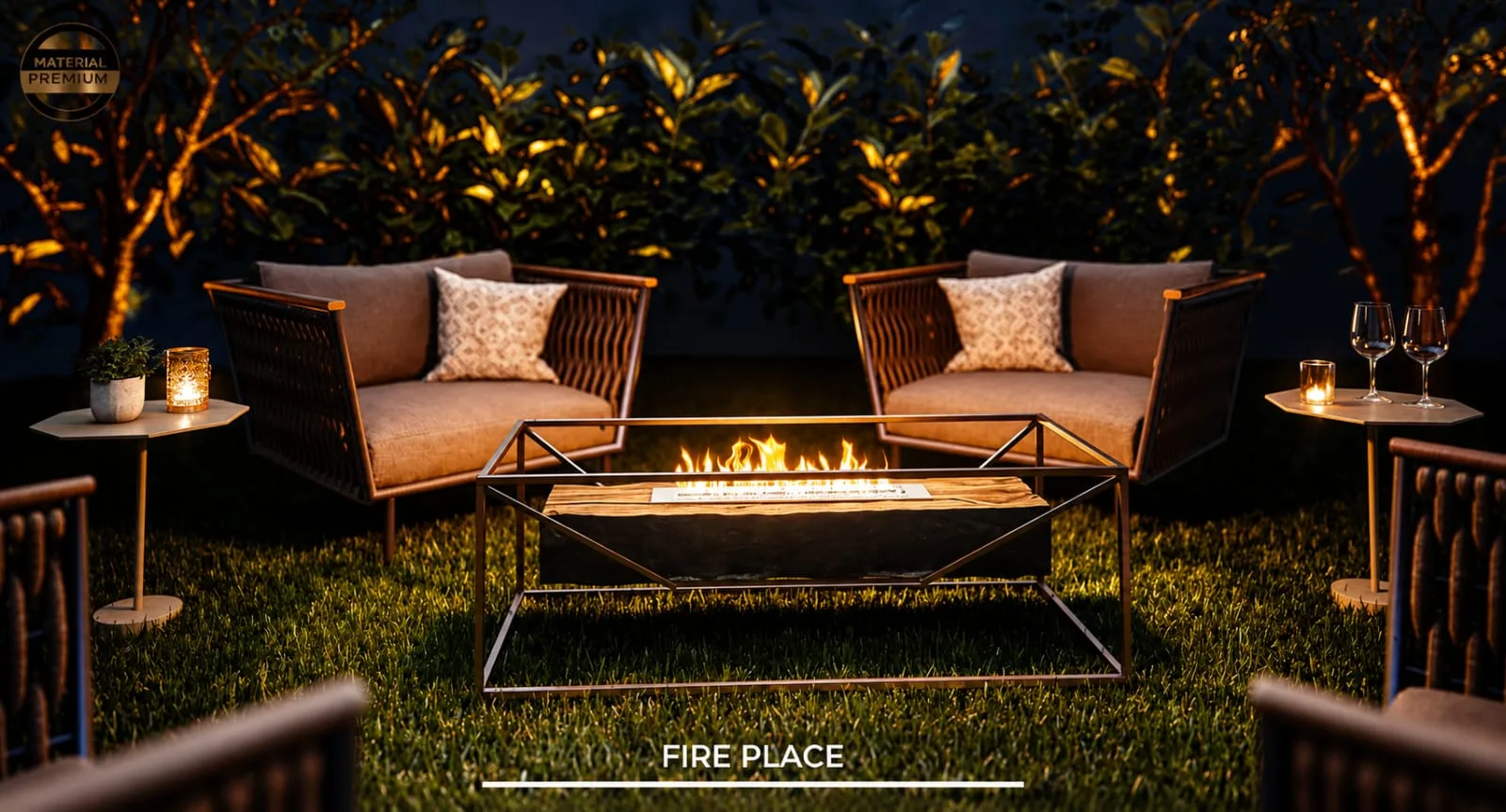 Althea by Mitre, fire place no jardim à noite, curadoria iApartamentos, Campo Belo