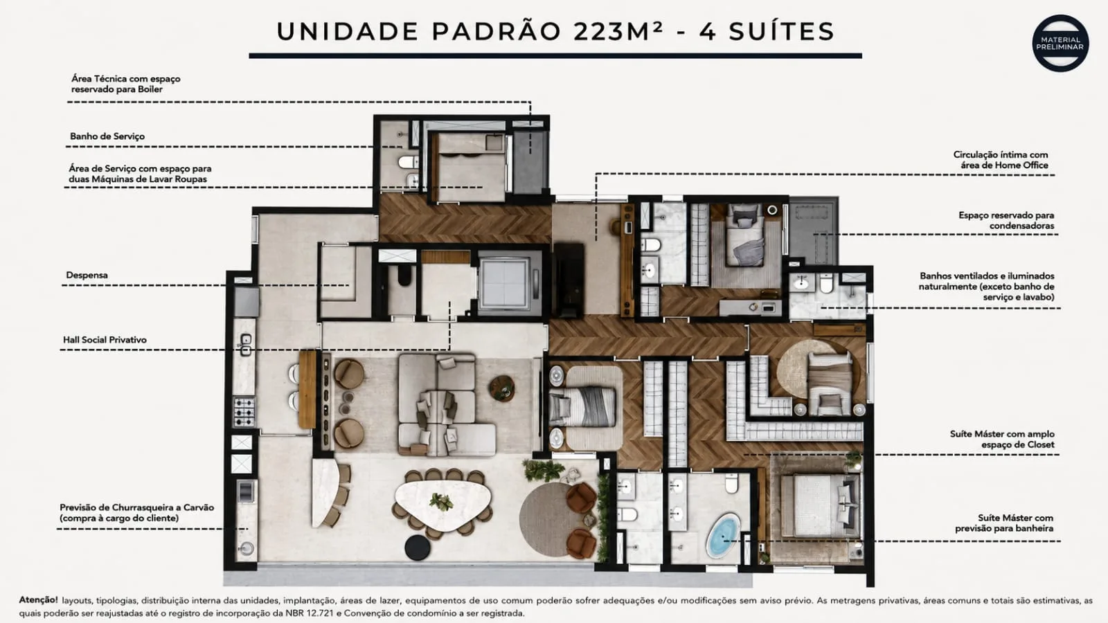 Althea by Mitre, planta do apartamento de 223 m² com 4 suítes, curadoria iApartamentos, Campo Belo
