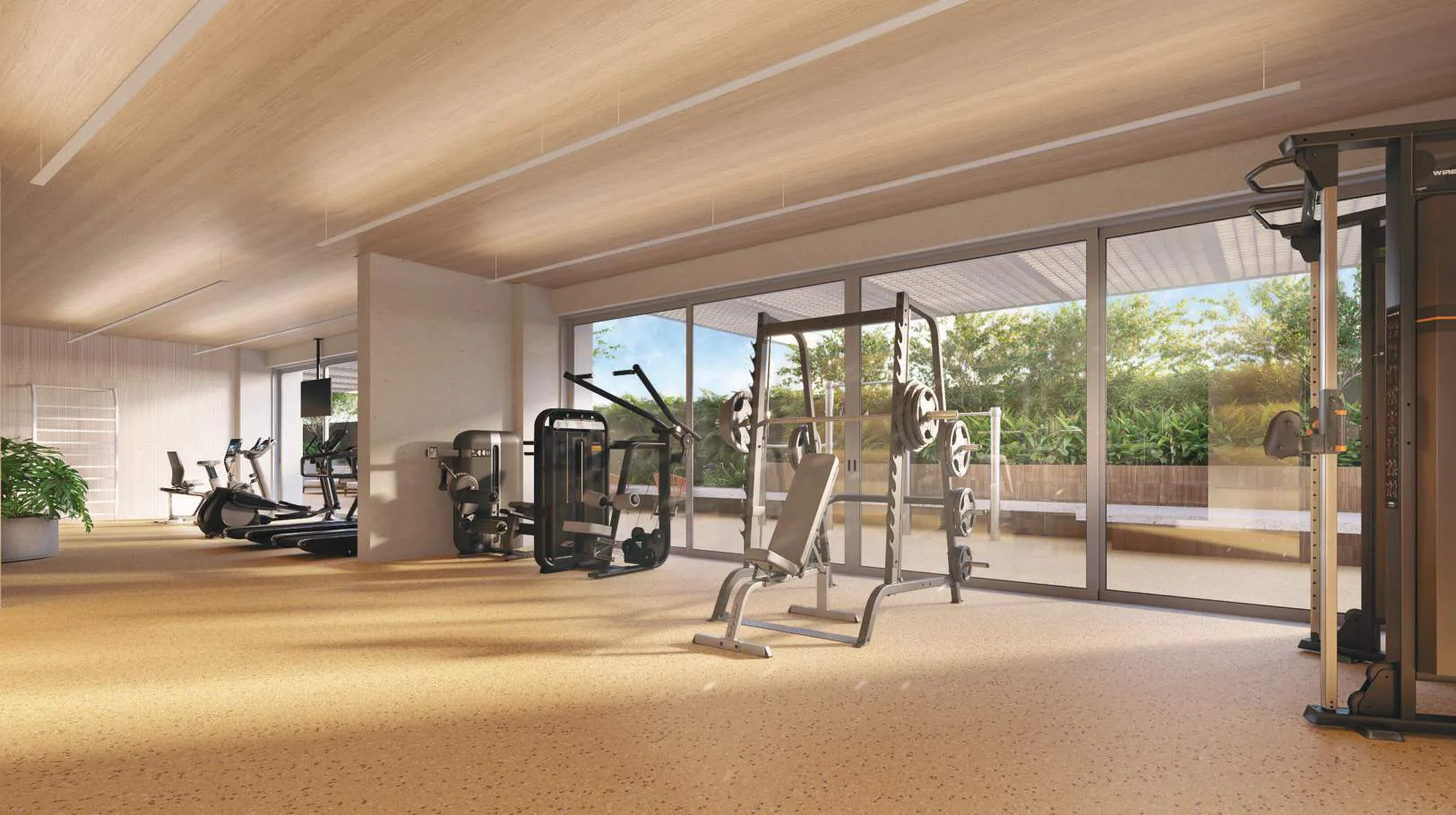 Edifício Paulistano, academia com equipamentos de musculação e vista para o jardim, curadoria iApartamentos, Jardins