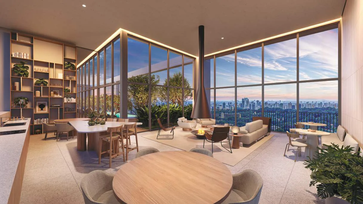 Edifício Paulistano, sky lounge com espaço gourmet e lareira no rooftop, curadoria iApartamentos, Jardins