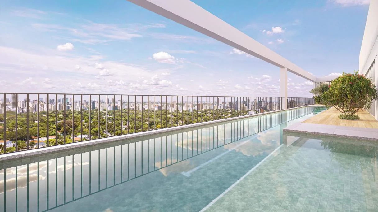 Edifício Paulistano, piscina de 25 m com deck molhado no rooftop com vista panorâmica, curadoria iApartamentos, Jardins