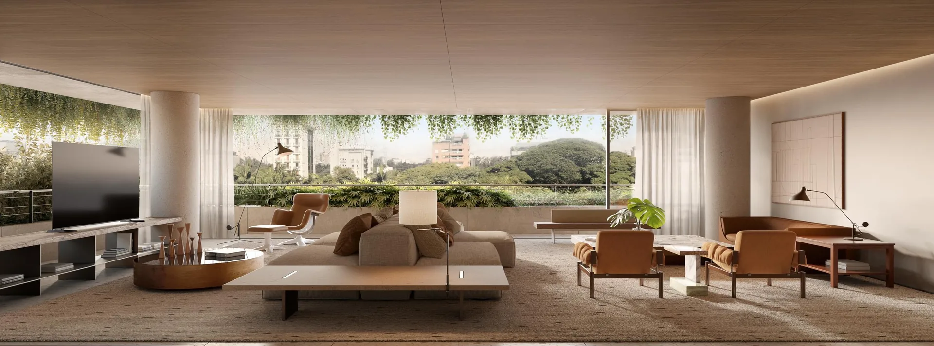 Edifício Primavera, living ampliado com terraço e vista para o verde, curadoria iApartamentos, Jardim Paulista