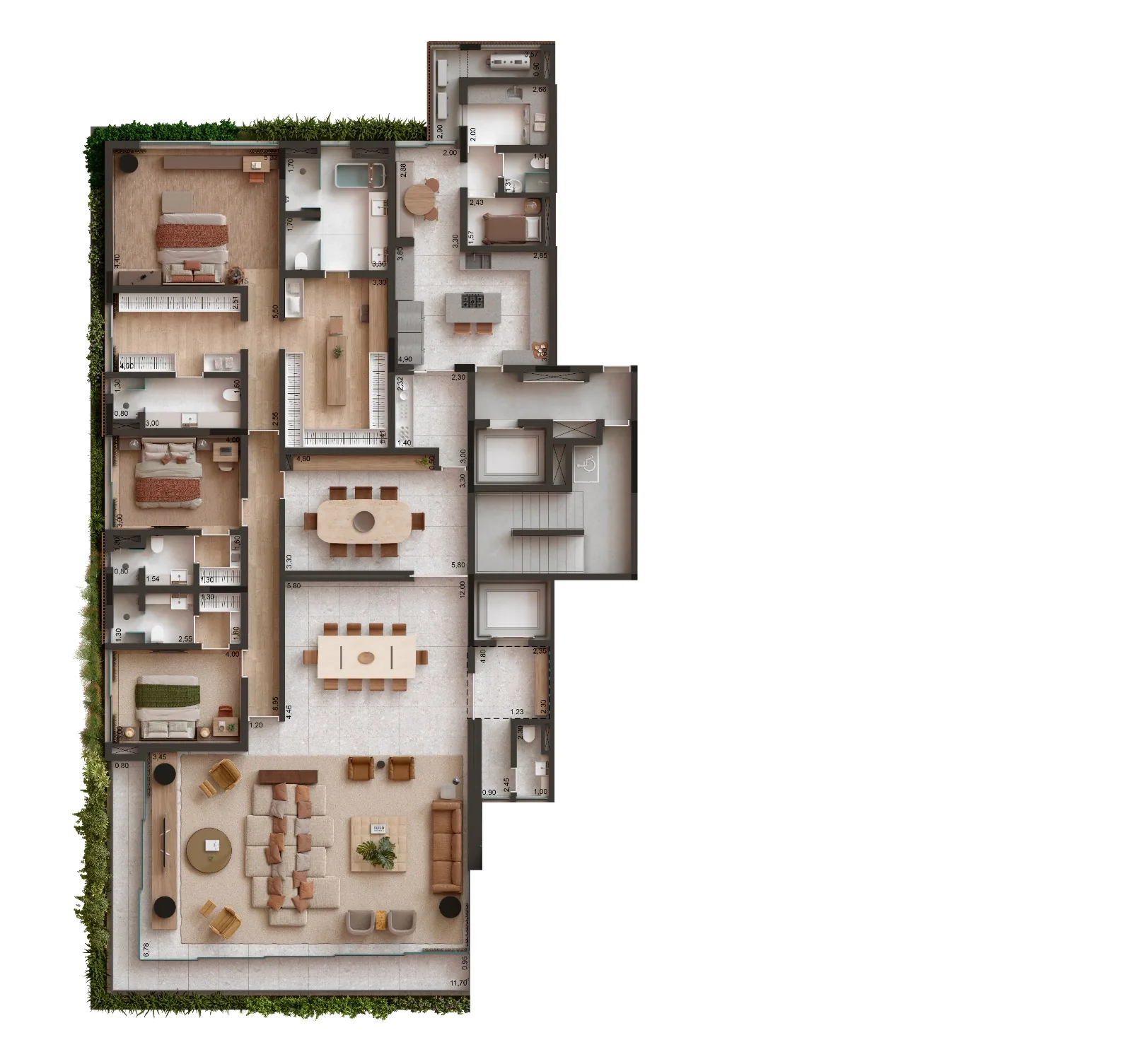 Edifício Primavera, planta do apartamento tipo 1 de 395 m² com living e terraço ampliado, curadoria iApartamentos, Jardim Paulista