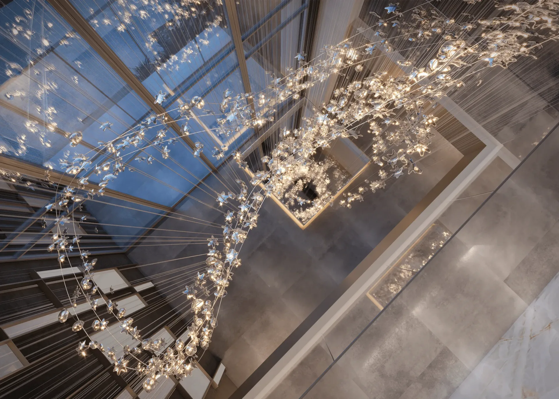 Glass Art by YOO, detalhe do lustre do lobby, curadoria iApartamentos, Perdizes