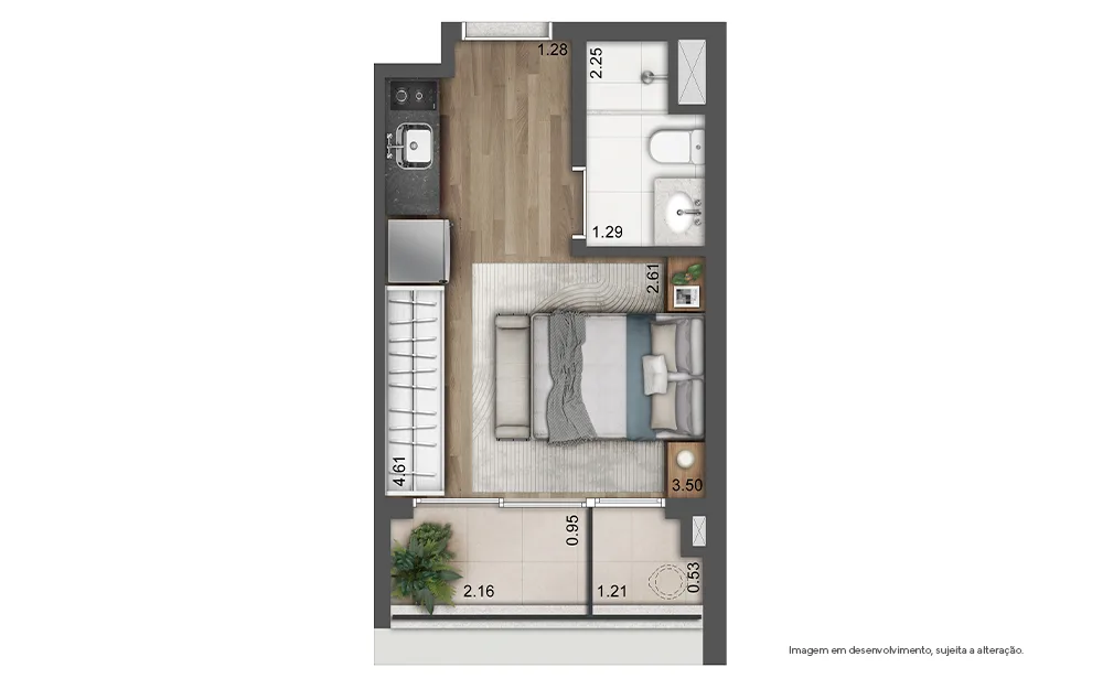 GO Arizona, planta de studio, curadoria iApartamentos, Brooklin