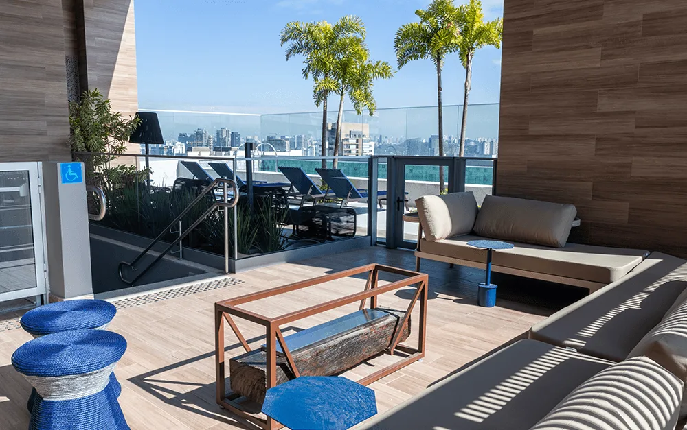 Haus Mitre Campo Belo, rooftop view com estar externo, curadoria iApartamentos, Campo Belo
