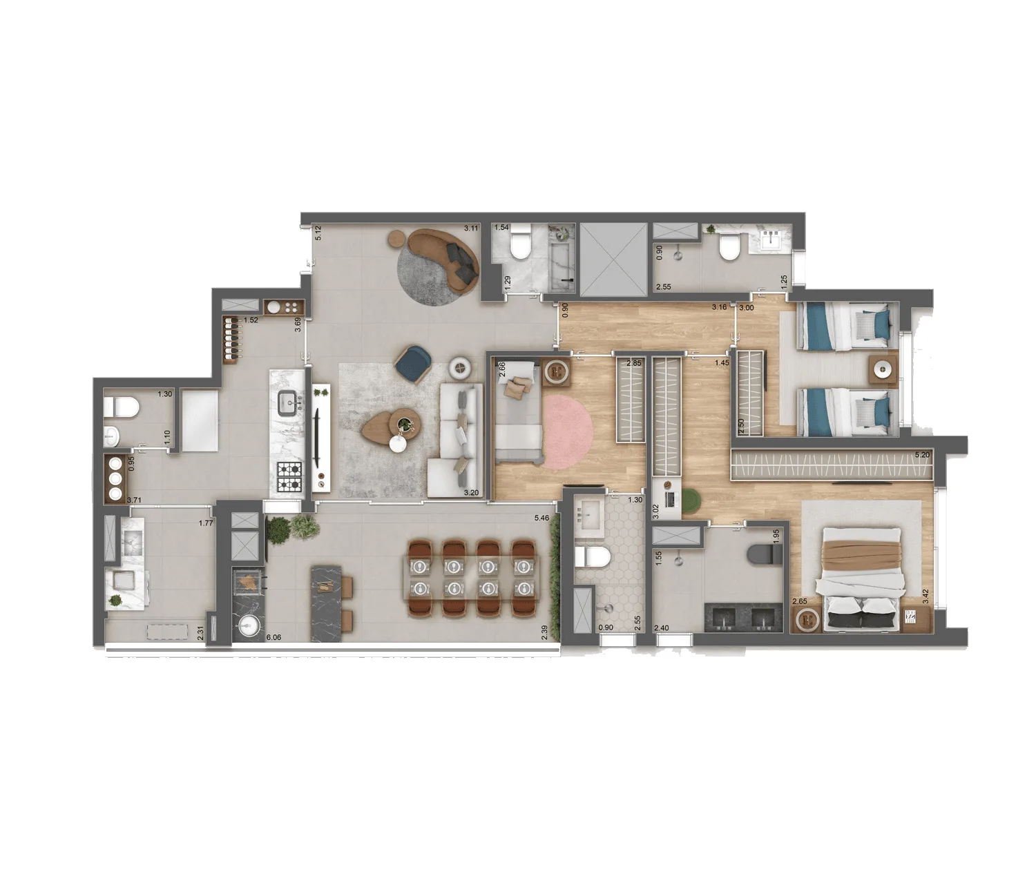 Haus Mitre Campo Belo, planta de 109 m² com 3 suítes, curadoria iApartamentos, Campo Belo