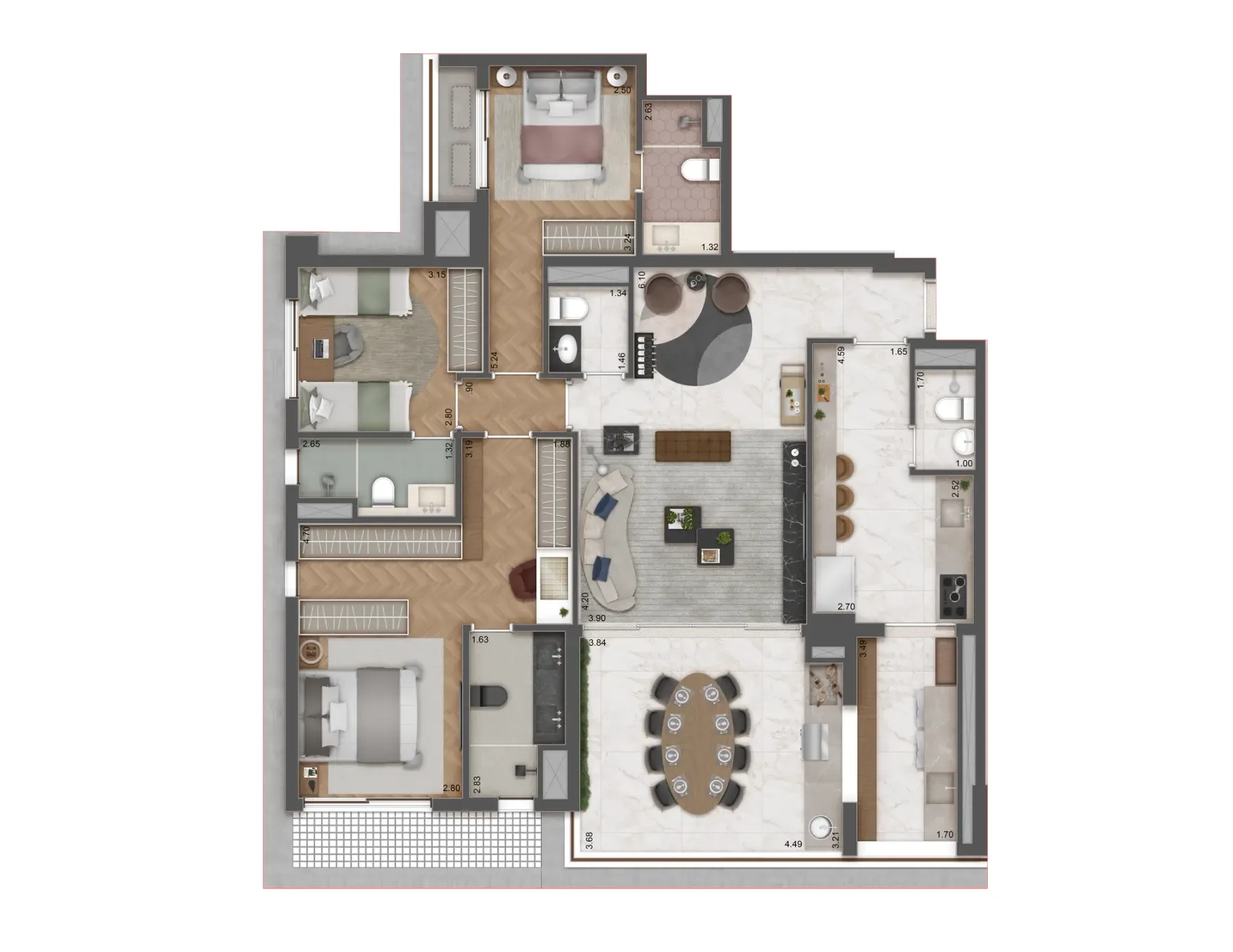 Haus Mitre Jardins, planta de 132 m² com 3 suítes, curadoria iApartamentos, Jardins