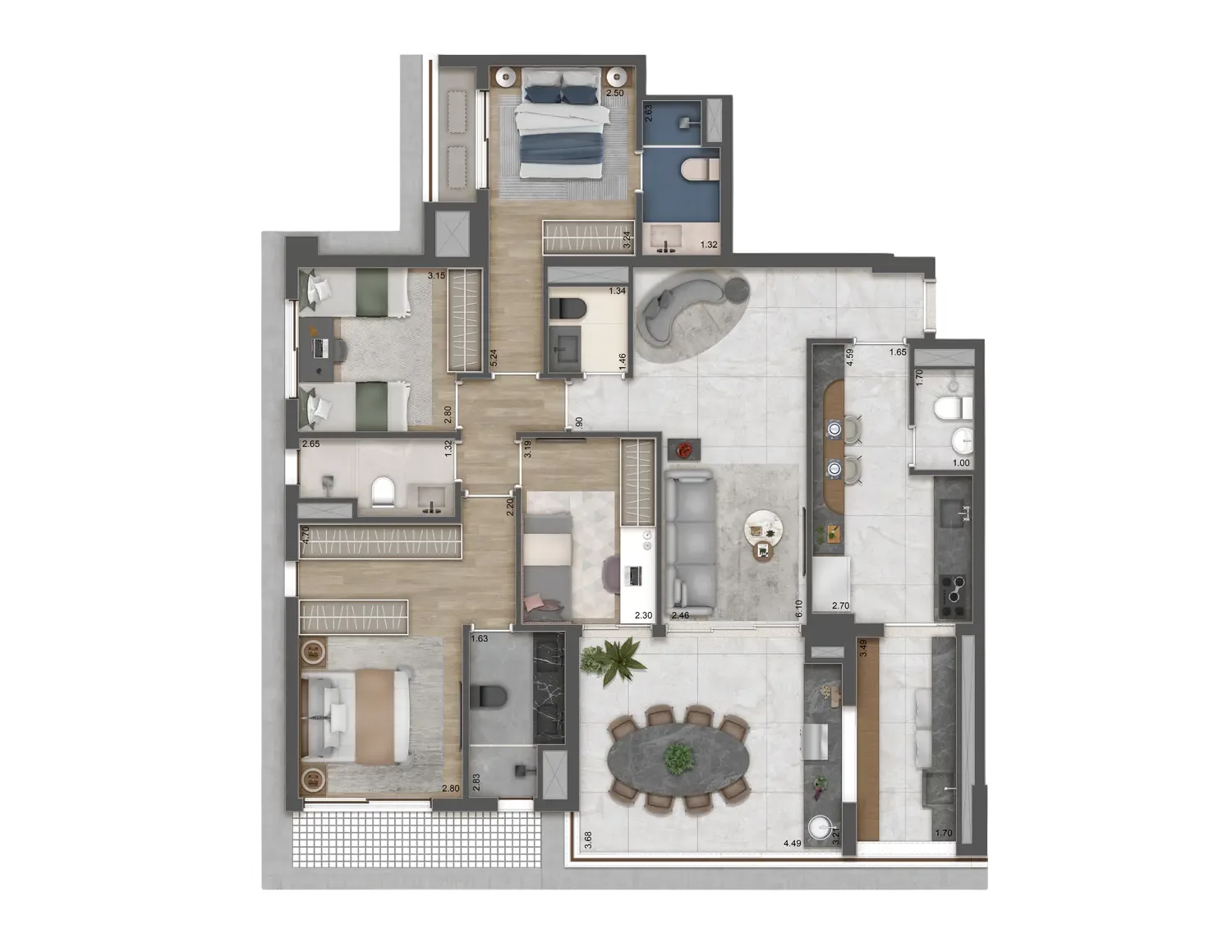 Haus Mitre Jardins, planta de 132 m² com 4 dormitórios, curadoria iApartamentos, Jardins
