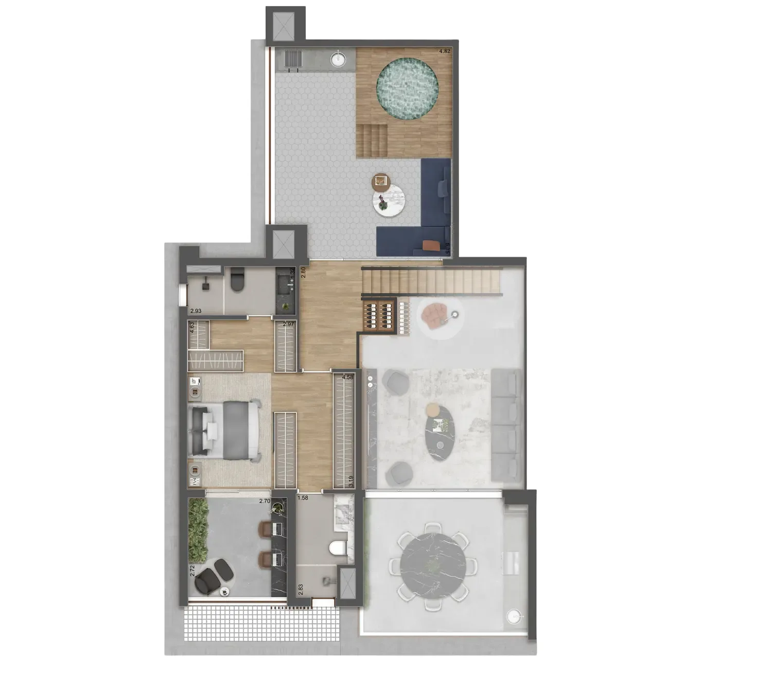 Haus Mitre Jardins, planta duplex de 209 m² piso superior, curadoria iApartamentos, Jardins