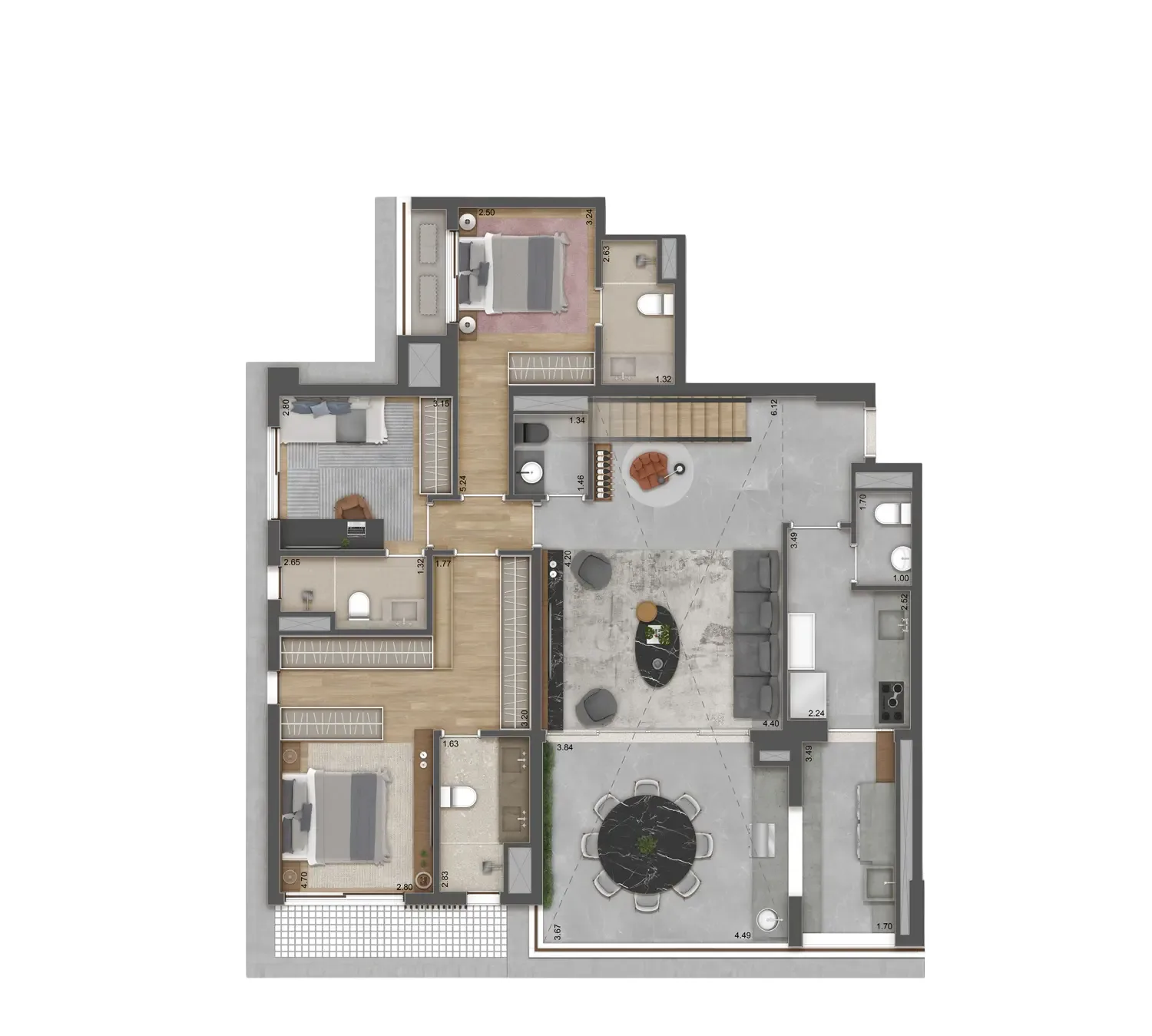 Haus Mitre Jardins, planta duplex de 209 m² piso inferior, curadoria iApartamentos, Jardins