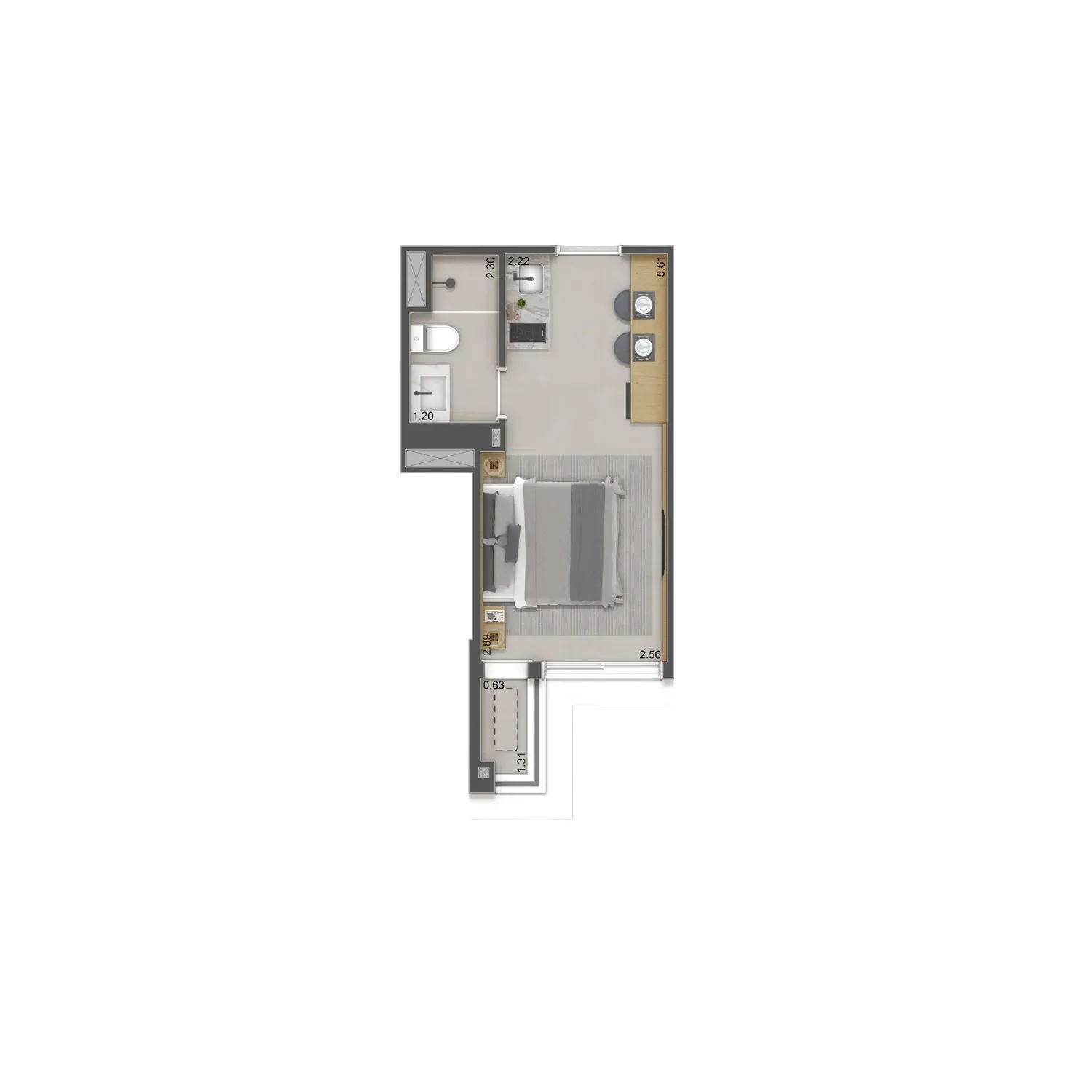Haus Mitre Jardins, planta do studio de 20 m², curadoria iApartamentos, Jardins