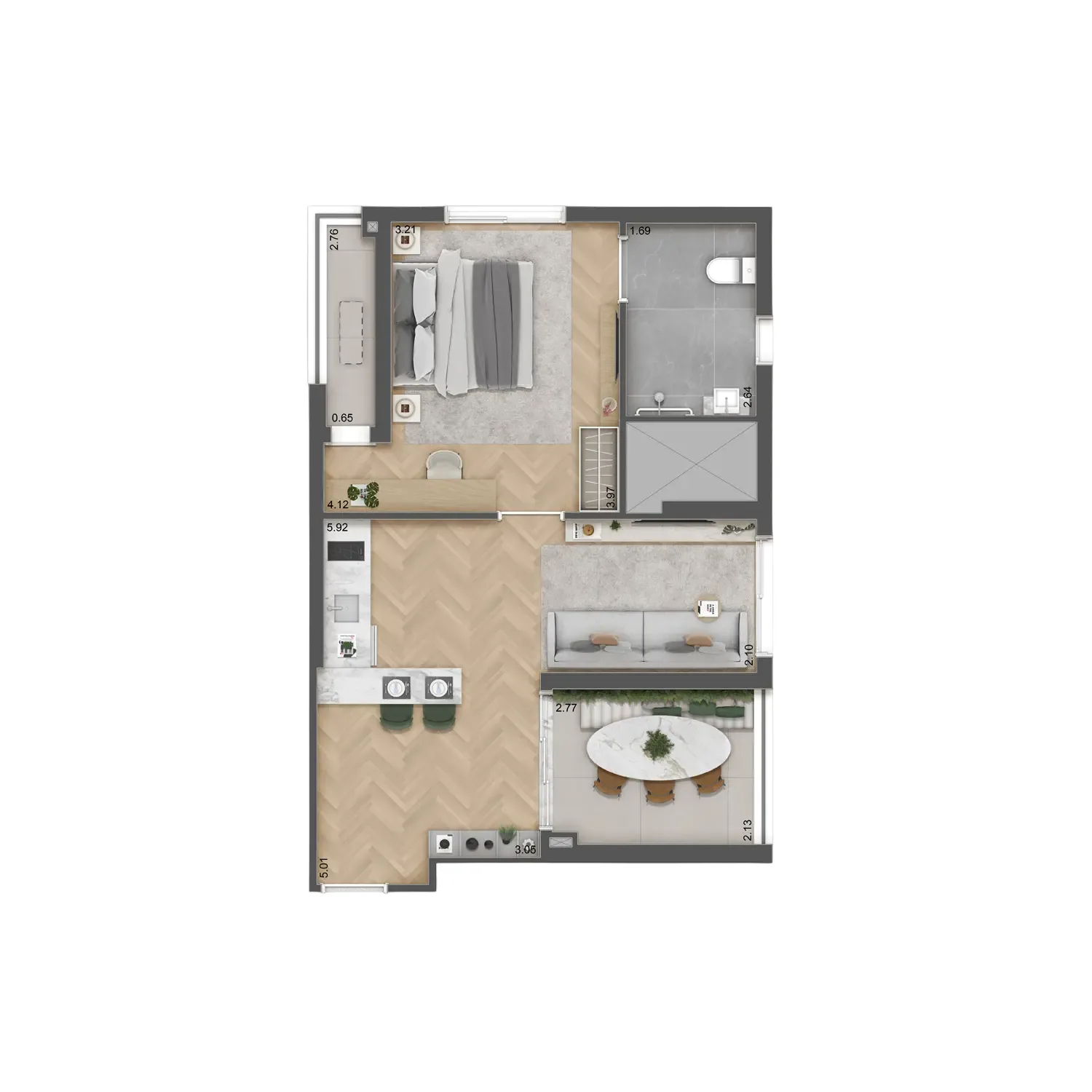 Haus Mitre Jardins, planta de 54 m² com 1 suíte, curadoria iApartamentos, Jardins