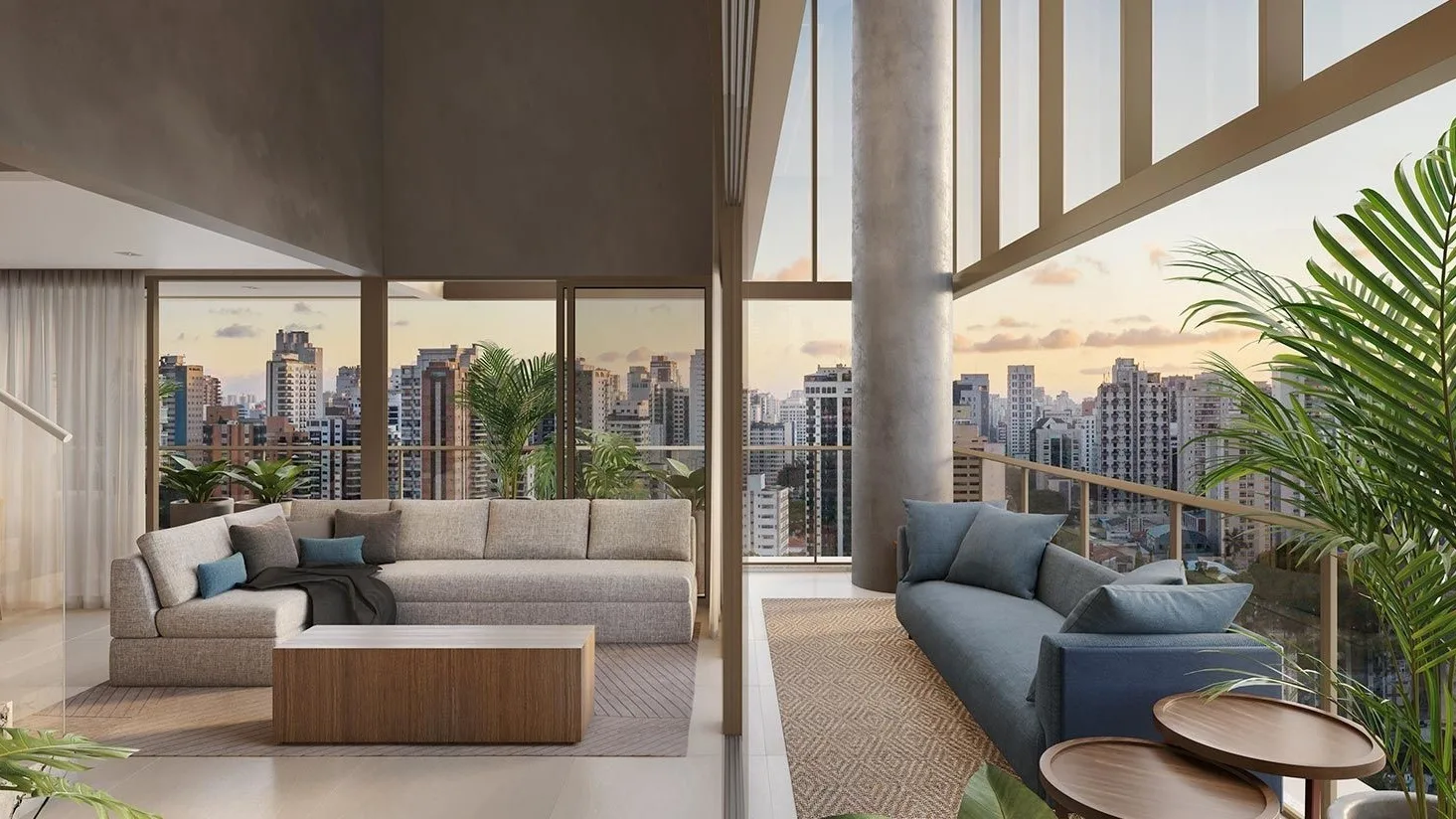 Helbor Open Mind, living do apartamento decorado com vista, curadoria iApartamentos, Chácara Santo Antônio
