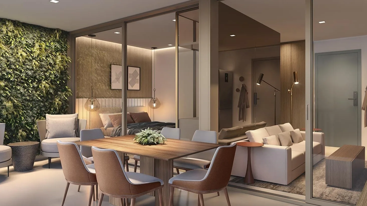 Helbor Open Mind, jantar do apartamento decorado, curadoria iApartamentos, Chácara Santo Antônio