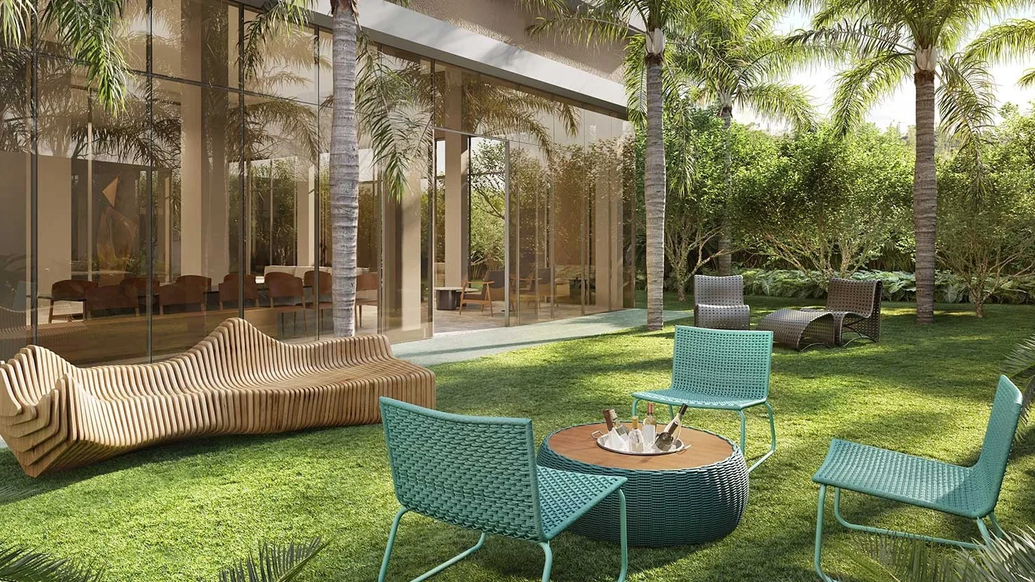 Helbor Open Mind, lounge com jardim, curadoria iApartamentos, Chácara Santo Antônio