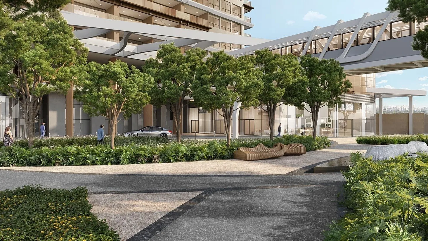 Helbor Open Mind, praça central com paisagismo, curadoria iApartamentos, Chácara Santo Antônio