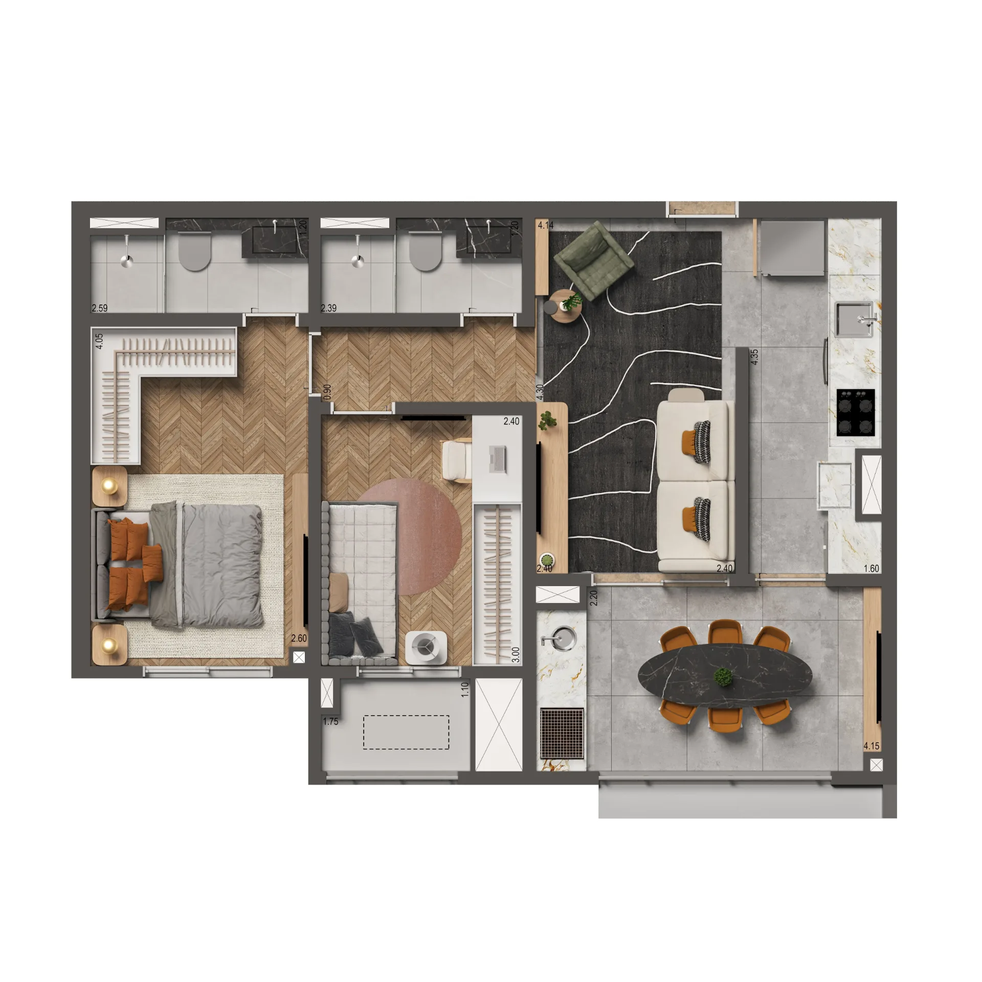 High Line By Living, planta de 62 m² com 2 dormitórios, curadoria iApartamentos, Aclimação