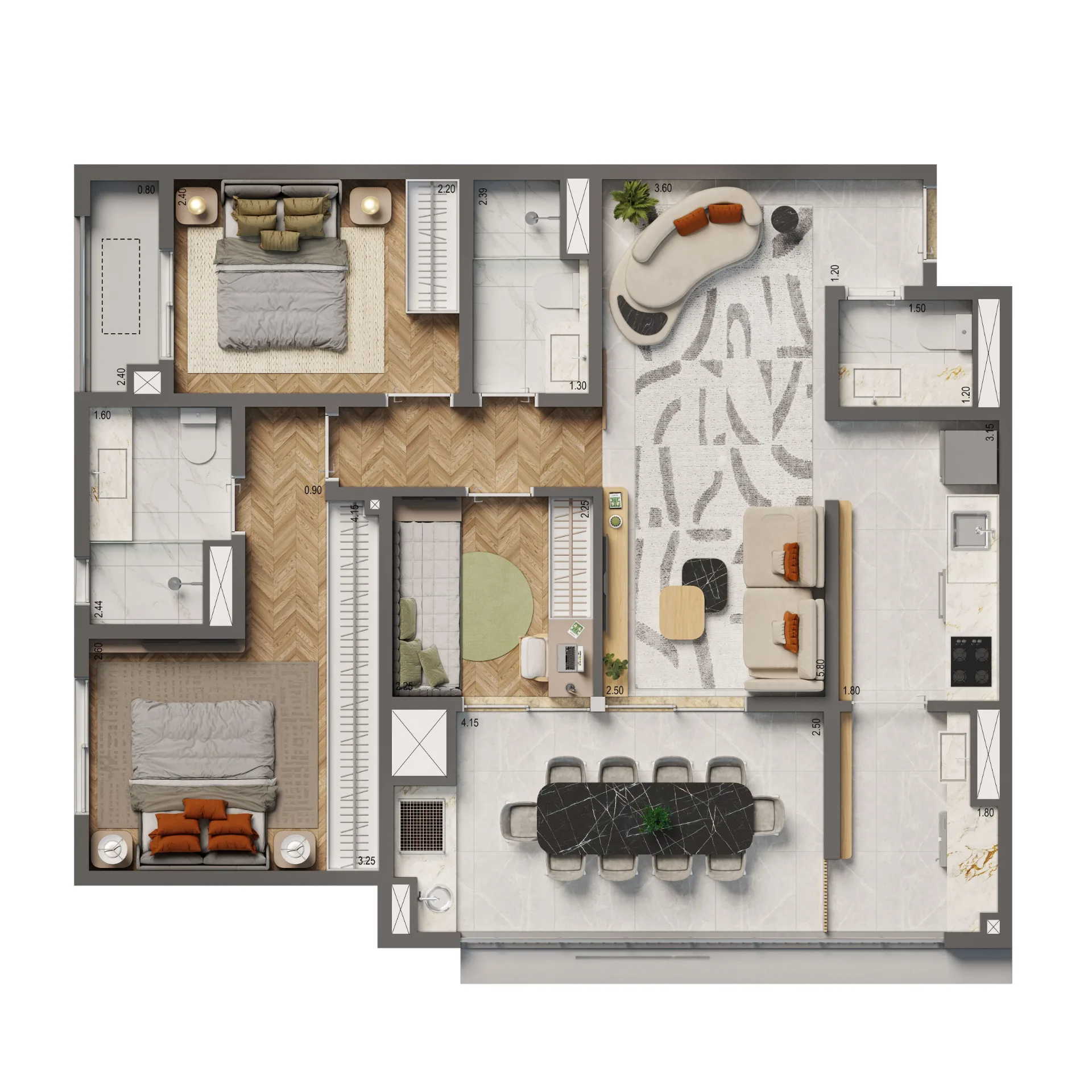 High Line By Living, planta de 86 m² com 2 dormitórios, curadoria iApartamentos, Aclimação