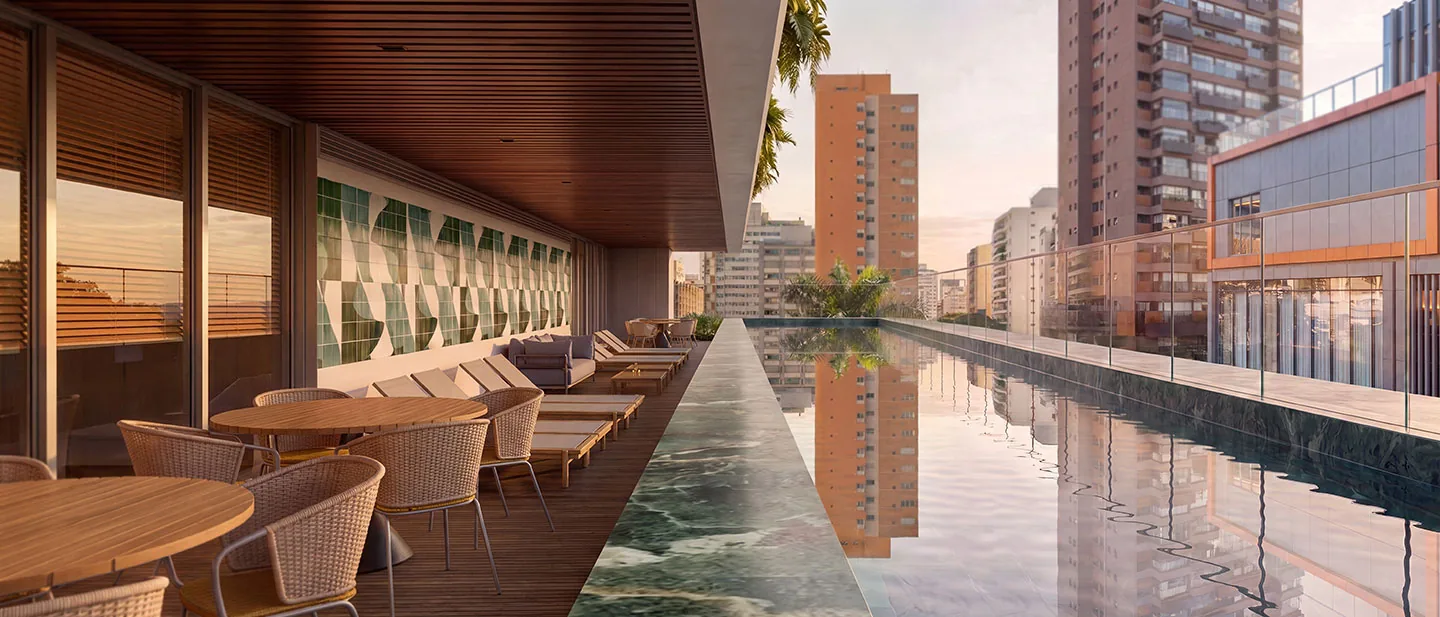 JOAH 233, deck da piscina com espreguiçadeiras, curadoria iApartamentos, Itaim Bibi